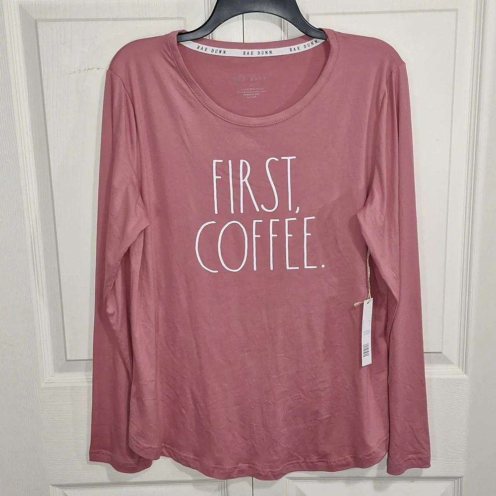 Rae Dunn long sleeve pajama lounge shirt t-shirt - L - dusty pink - Picture 1 of 6